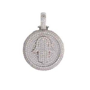 Authentic 3.50Ct Round Real Moissanite Customize Hamsa Pendant 14K White Gold Plated