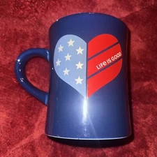 Life Is Good Red Whit Blue Heart Flag mug