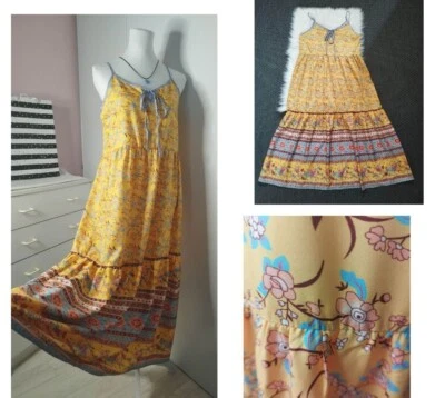 Robe Longue Été Jaune A Fleurs Avec Bretelles Femme Taille 38 ,M ☀️ - Photo 1/4