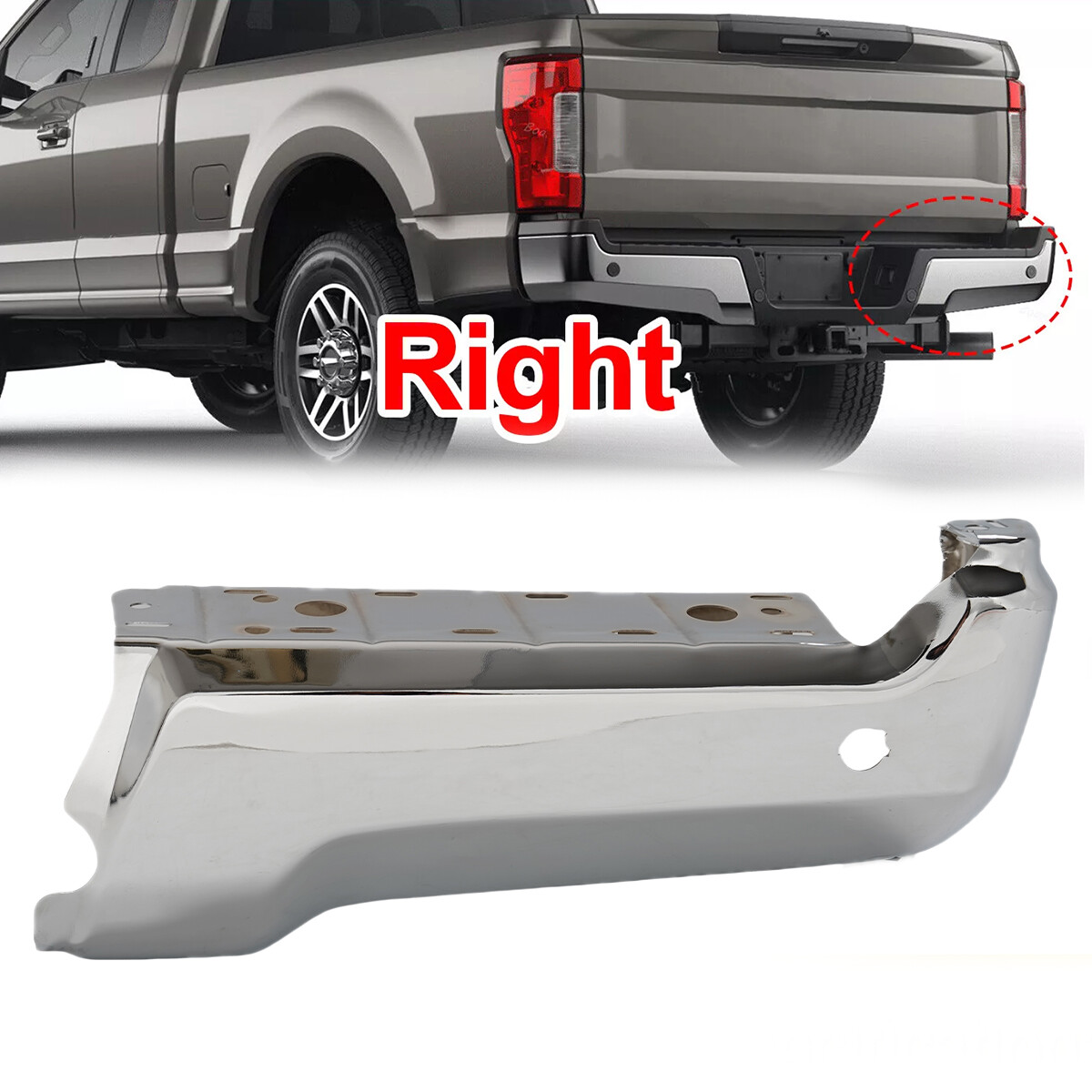 Chrome Rear RH Passenger Bumper Face Bar For Ford F250 F350 w/Park 2017-2022