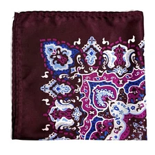 Silk-Like Wine Red Geometric Medallion Pocket Square (Handmade)