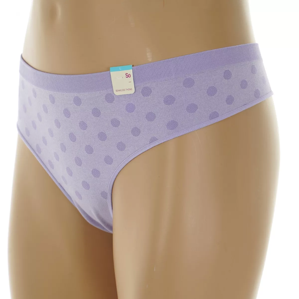 SO INTIMATES Junior s Size 11 13 LARGE Lavender POLKA DOT Seamless THONG Panties