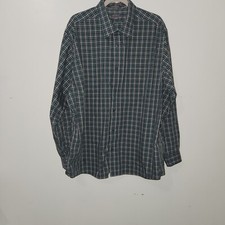 Eddie Bauer Mens Shirt Button Up Green Check Plaid Wrinkle Free Relaxed Fit 2XL