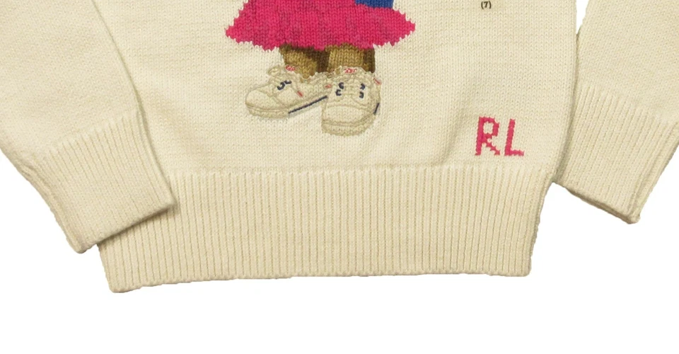 Polo Ralph Lauren Niñas Crema Marfil Polo Oso Gráfico Pullover Suéter Foto 3 de 4