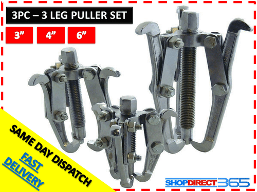 3 Piece 3 leg Bearing Gear Hub Puller Set Internal External Reversible 3" 4" 6"