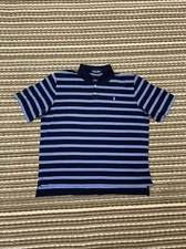 Polo Golf Ralph Lauren Short Sleeve Shirt L Blue Striped Pima Cotton Mens Pony