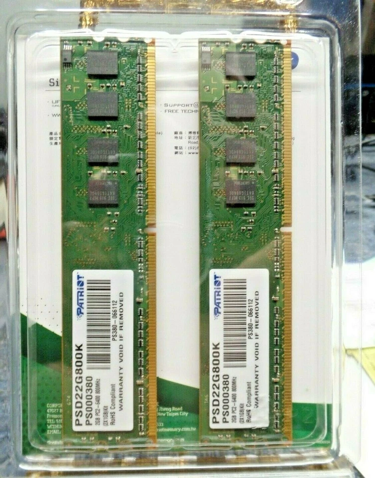 Patriot Signature Line Memory 2GB (1GB x2)  DDR2  PC2-6400 800MHz NEW IN PACKAGE - Image 2 of 3