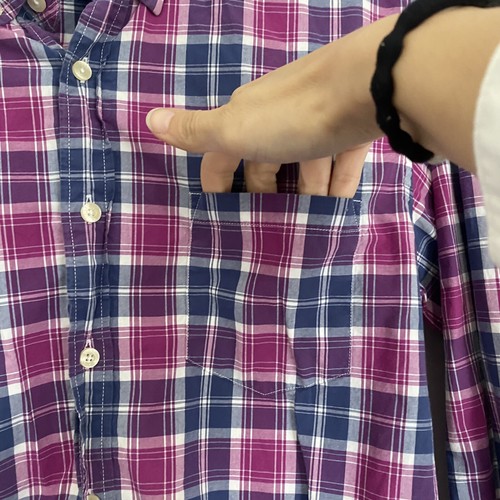 J. Camisa CREW para hombre mediana púrpura azul gris a cuadros manga larga con botones NN14 - Imagen 3 de 5