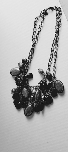 Gorgeous*Double Strand Lg Bead Necklace*Black & Gray*11" Clasped*Very Well Made - Picture 6 of 13