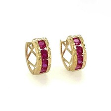 14k Yellow Gold Diamond Cut with Birthstone Huggie Earrings