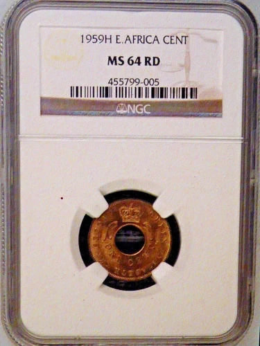1959H E. Africa Cent with Center Hole NGC MS 64 Red  