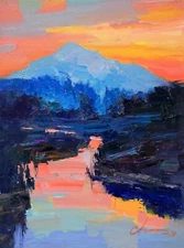 Landscape painting Original art Impressionism Oil on panel by S. Chernyakovsky