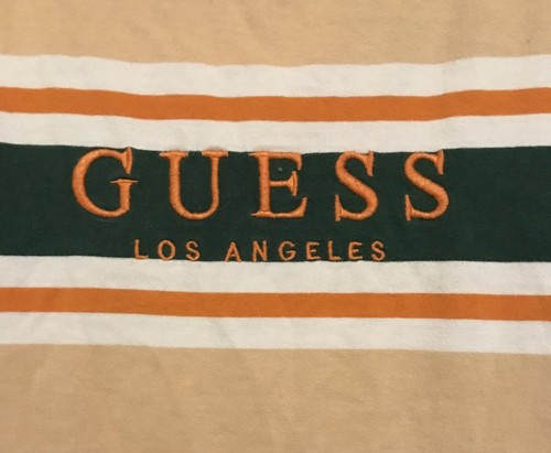 Guess Los Angelas Mens Medium Orange Green Striped Cotton Shirt - Picture 2 of 4