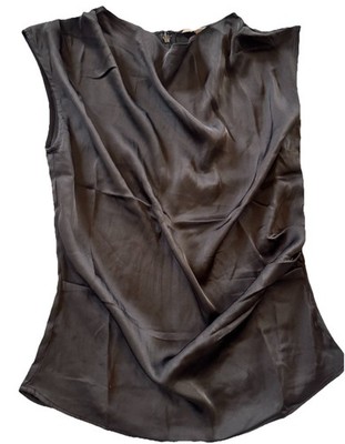 H&M Black Satin Sleeveless Top Womens XS Zip Back Minimalist Chic Date Night