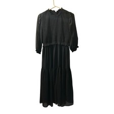 Forever 21 black long sleeve lined maxi dress Large stretchy modest whimsy goth