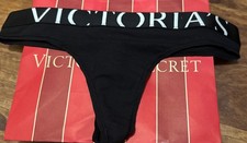 Victoria's Secret Logo, V-String Thong Black Panty size Large NWT