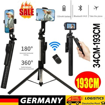 193cm Selfie Stick Stativ mit Bluetooth 360° für Smartphone Kamera Teleskop Alu-