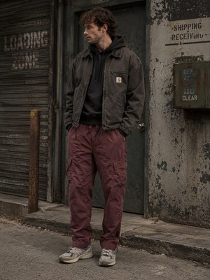 Stone Island 2021 Cargo Pants Men 34 Burgundy Mahogany Cotton Twill Jogger Y2K