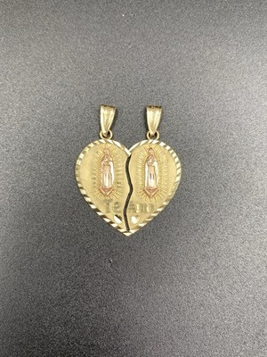 14K Massiv Bicolor Gold Herz Anhänger Guadalupe Split Te Amo Charm 6,45g