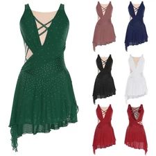 Women Dress Performance Dresses Asymmetrical Dancewear Costume Dance Buttons