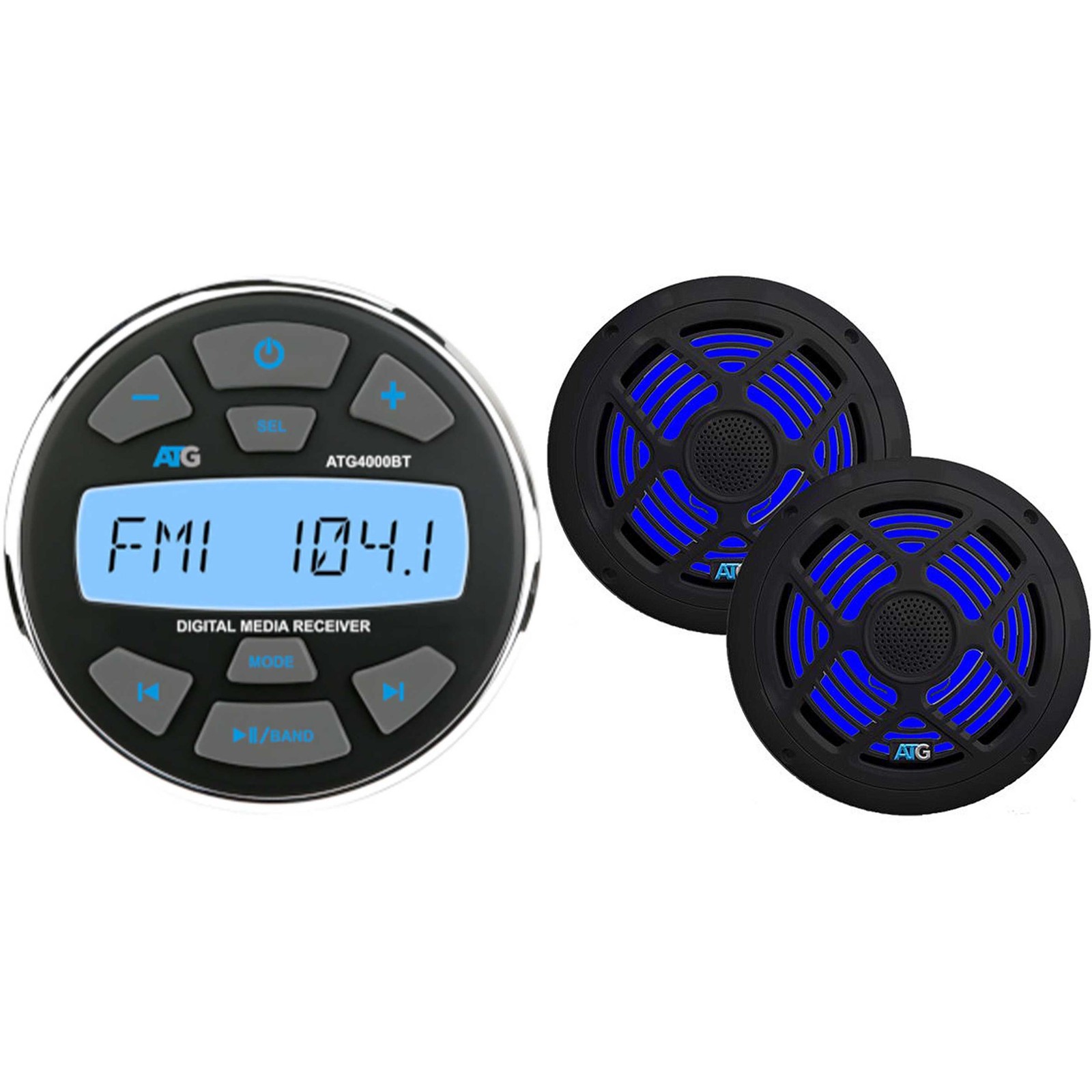 ATG Marine Audio Bundle Gauge Mount Radio with Bluetooth and 6.5" Black Marin...