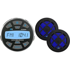 ATG Marine Audio Bundle Gauge Mount Radio with Bluetooth and 6.5" Black Marin...