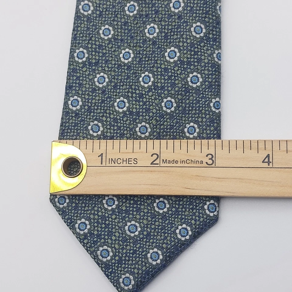 Corbata Suitsupply de lino mezcla de seda flor para hombre verde 3 pulgadas de ancho hecha en Italia NUEVA Foto 4 de 4