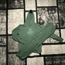 Aspen Colorado Green Hoodie & Pants Set Women Logo Drawstring Hooded Pockets