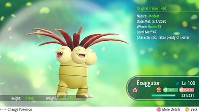 Exeggutor Shiny 6IVS Max AV Pokemon Lets'Go Pikachu/Eevee