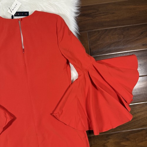 Milly Women's Size 2 Flame Orange Bell Sleeve Nicole Shift Dress - Picture 8 of 11