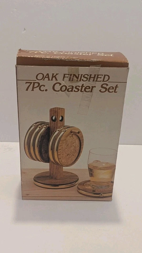 Juego de posavasos de madera vintage de roble con soporte parece NUEVO 6 posavasos y soporte Foto 3 de 4