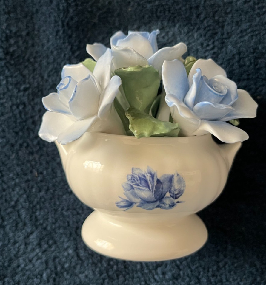 Aynsley Bone China Blue Roses Flower Bouquet, England