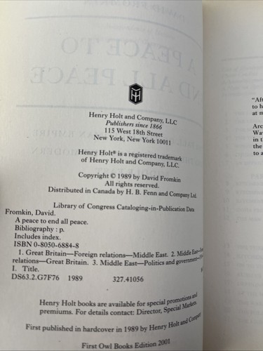 A PEACE TO END ALL PEACE: THE FALL OF THE OTTOMAN EMPIRE By David Fromkin - Picture 4 of 9