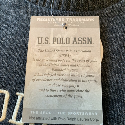 NWT U.S. Polo Assn. Men’s Large Dark Grey Sweater Embroidered Flag On Front - Picture 13 of 17