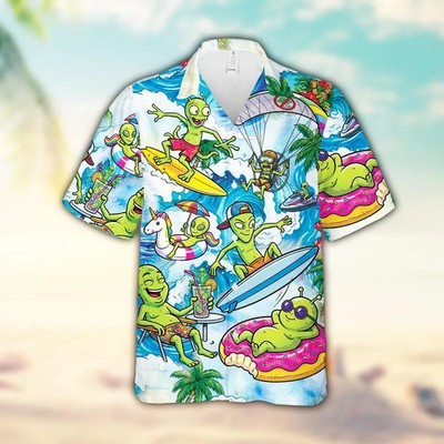 Funny Sci Fi Alien Surf Hawaiian Shirt