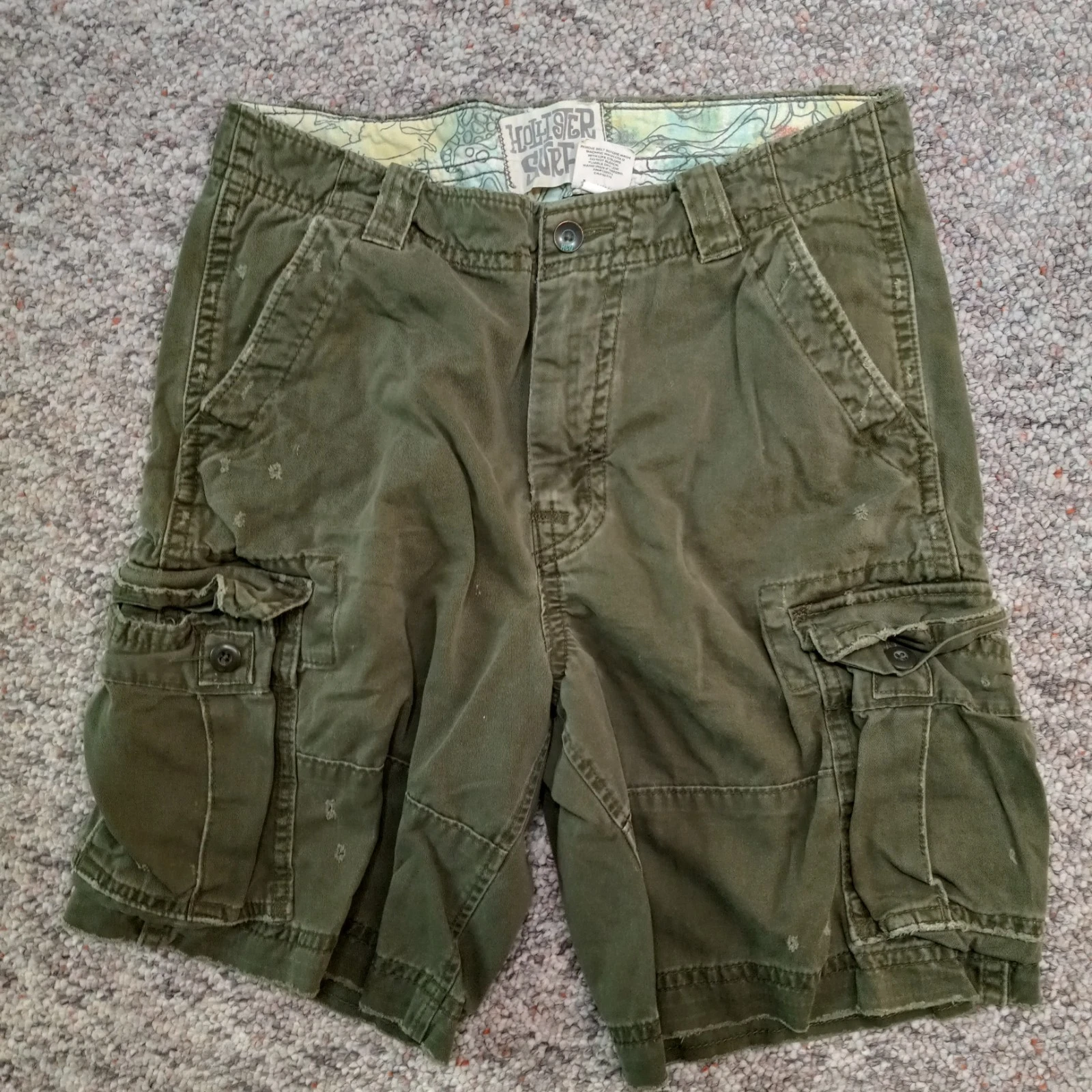 Men's Hollister Surf Distressed Green Cargo Shorts A++ Condition Sz 34