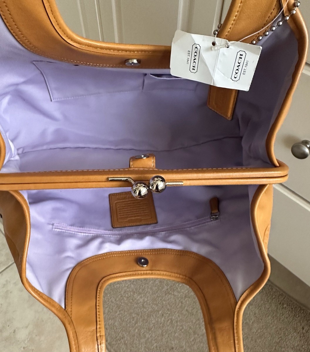 NWT Coach Ergo Leather Pleated Frame Kisslock Saffron Yellow
