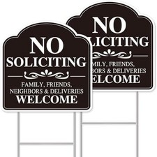 No Soliciting Sign for House, No Soliciting Yard Sign, 2-Pack 12"X12" Double-Sid