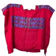 Vintage Hand-Woven Huipil   San Juan Cotzal, Guatemala   Red Traditional Blouse