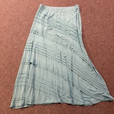 Soft Surroundings Blue Texture Ruffle Stripe Maxi Skirt Modest Stretch M A3298