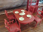 Vintage Lot Marx Doll House Plastic Dining Room Table/Chairs Hutch Buffet Candle — photo 3