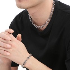 Fashion Jewelry Set Stainless Steel Rolo Oval Chain choker Necklace Bracelet 9mm