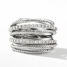 Multi Row Ring Silver Color Prong Set Simulated Zirconia Office Band Women Rings