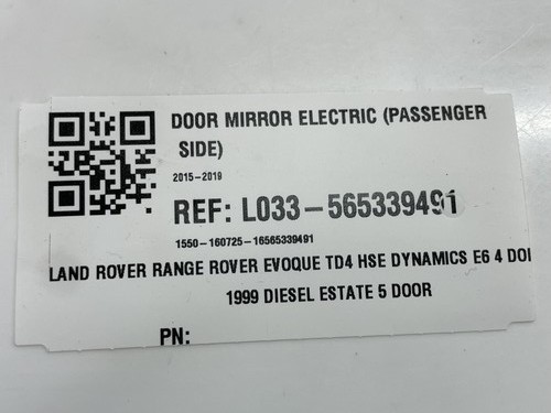 Range Rover Evoque Td4 Hse L538 2017 DOOR MIRROR PASSENGER SIDE EJ3217E698UAB - Picture 12 of 13