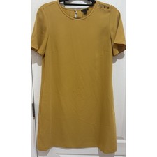 Womens Ann Taylor Golden Yellow Short Sleeve Shift Dress Gold Button Accent Sz 6