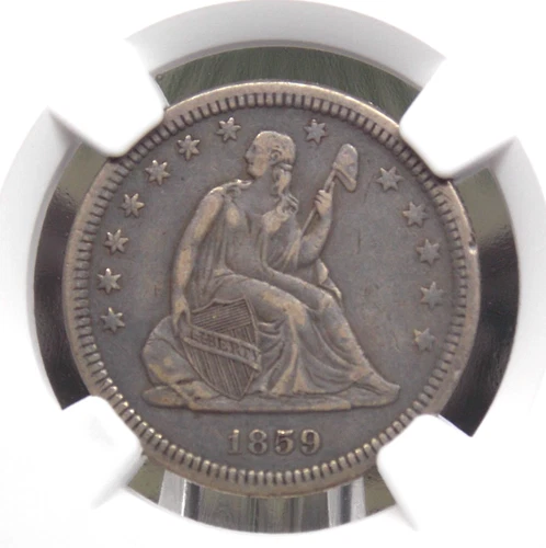1859 "P" Seated Liberty SILVER Quarter 25c NGC XF45 #009 Extra Fine ECC&C, Inc.