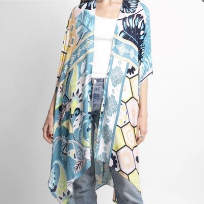 Rachel Roy Colorful Boho Kimono Cardigan Beach Tropical Resort OS