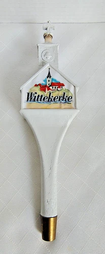 Wittekerke Beer Tap Handle Belgium Witbier Ceramic 10" White Church Belgium