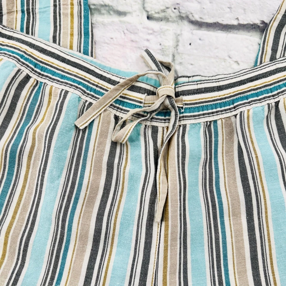 J Jill льняной смеси широкие брюки M высокий в полоску шнурка талии свободного комфорта - Изображение 3 из 4