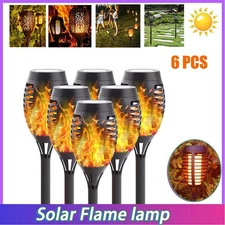 6 Pack LED Solar Flame Torch Lights Outdoor Flickering Garden Yard Pathway Lamps